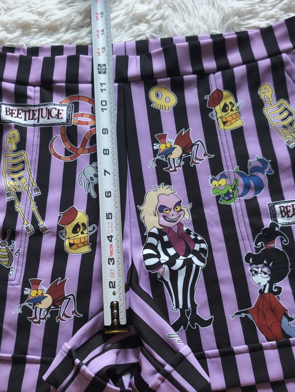 Blackmilk Beetlejuice It's Showtime Purple & Black Striped Cuffed Shorts XL - Picture 12 of 13